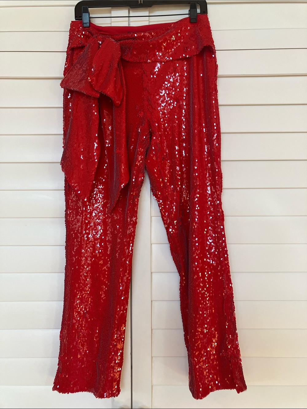 INC International Concepts Red Sequin Wide-Leg Tie-Waist Pants